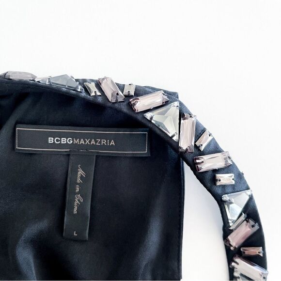 BCBGMaxAzria Jewel Silky Black Tank Top Halter Keyhole Neckline Women's L Blouse - Picture 3 of 6